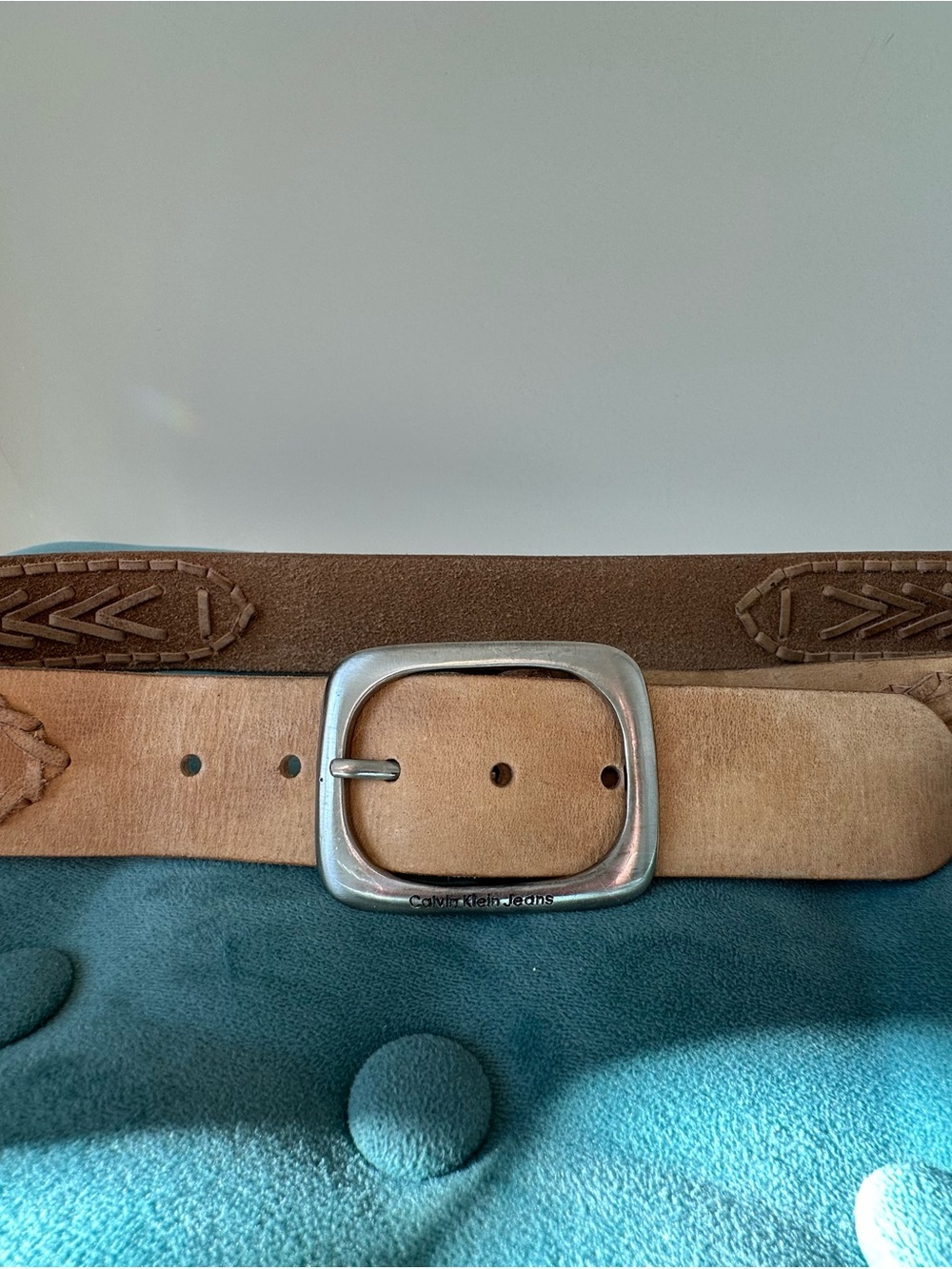 Calvin Klein Jeans Two-Tone Suede Belt in Tan and Brown